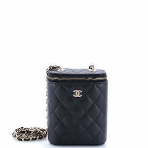 Chanel Small Vertical Classic Vanity Case with Chain Quilted Caviar